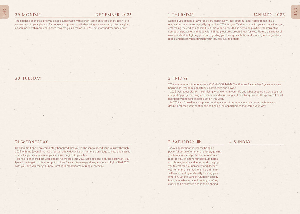 2026 Moon Goddess Diary  Southern Hemisphere